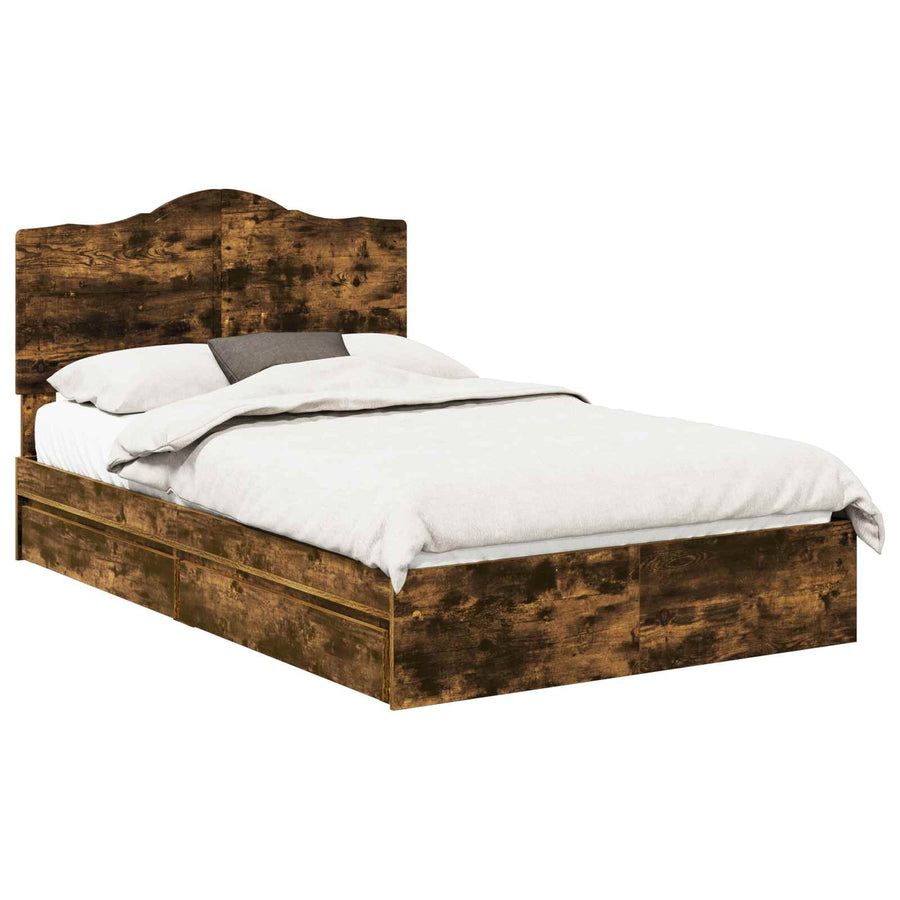 Bedframe met lade Gerookt eiken 135 x 190 cm Bewerkt hout