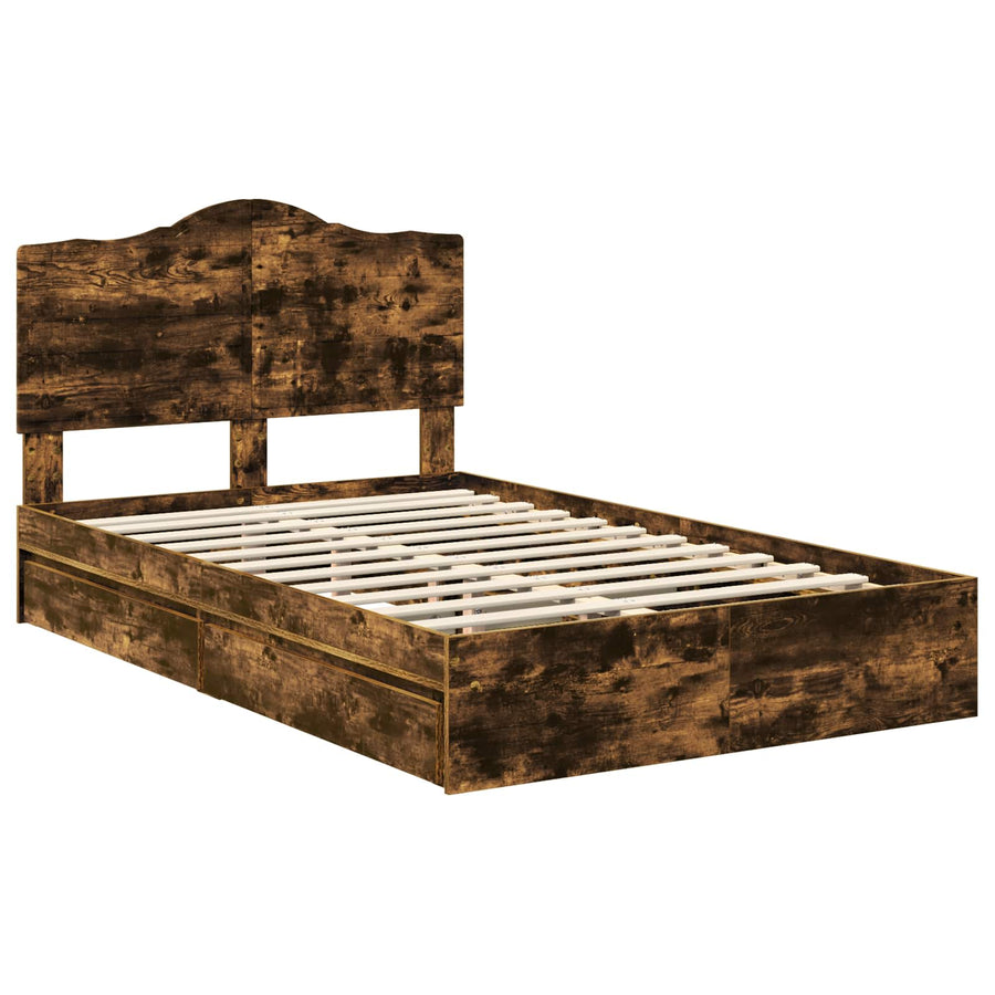 Bedframe met lade Gerookt eiken 135 x 190 cm Bewerkt hout