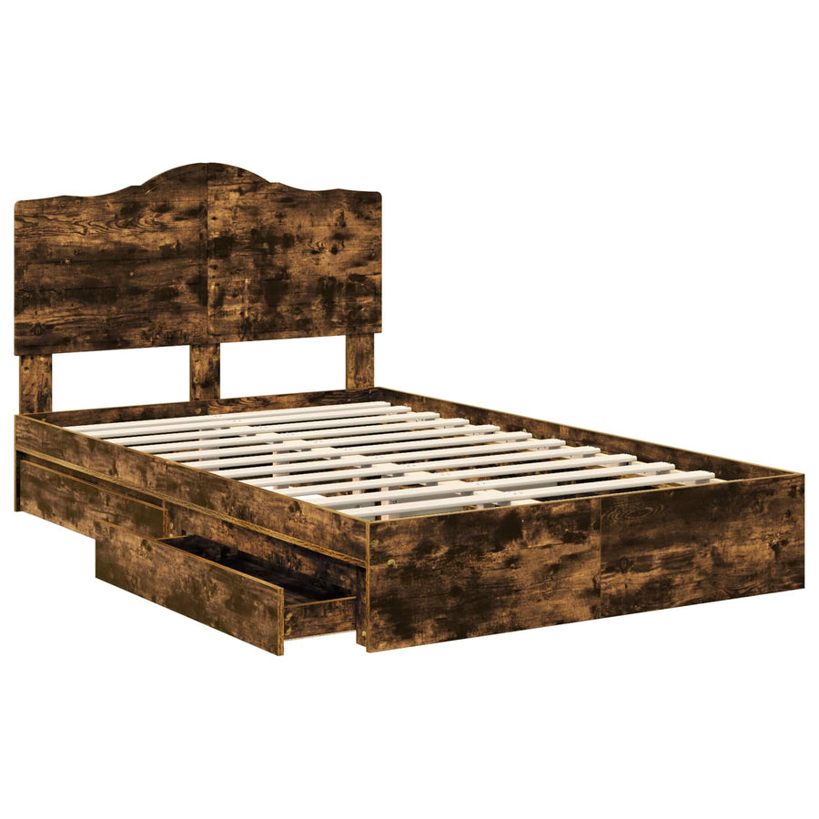 Bedframe met lade Gerookt eiken 135 x 190 cm Bewerkt hout