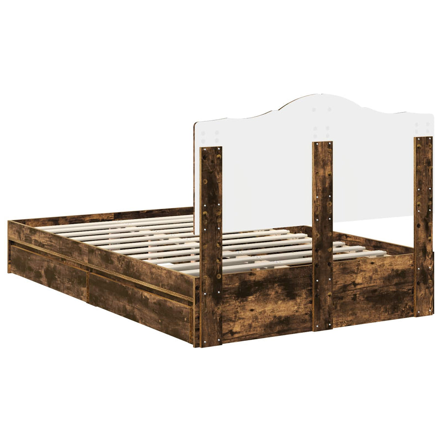 Bedframe met lade Gerookt eiken 135 x 190 cm Bewerkt hout