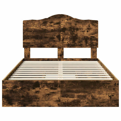Bedframe met lade Gerookt eiken 135 x 190 cm Bewerkt hout