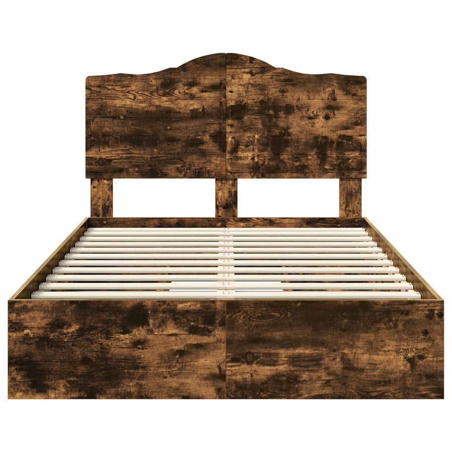 Bedframe met lade Gerookt eiken 135 x 190 cm Bewerkt hout