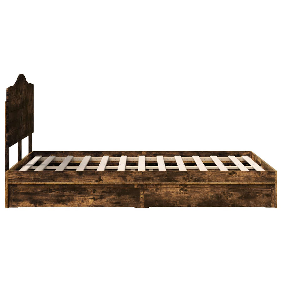 Bedframe met lade Gerookt eiken 135 x 190 cm Bewerkt hout