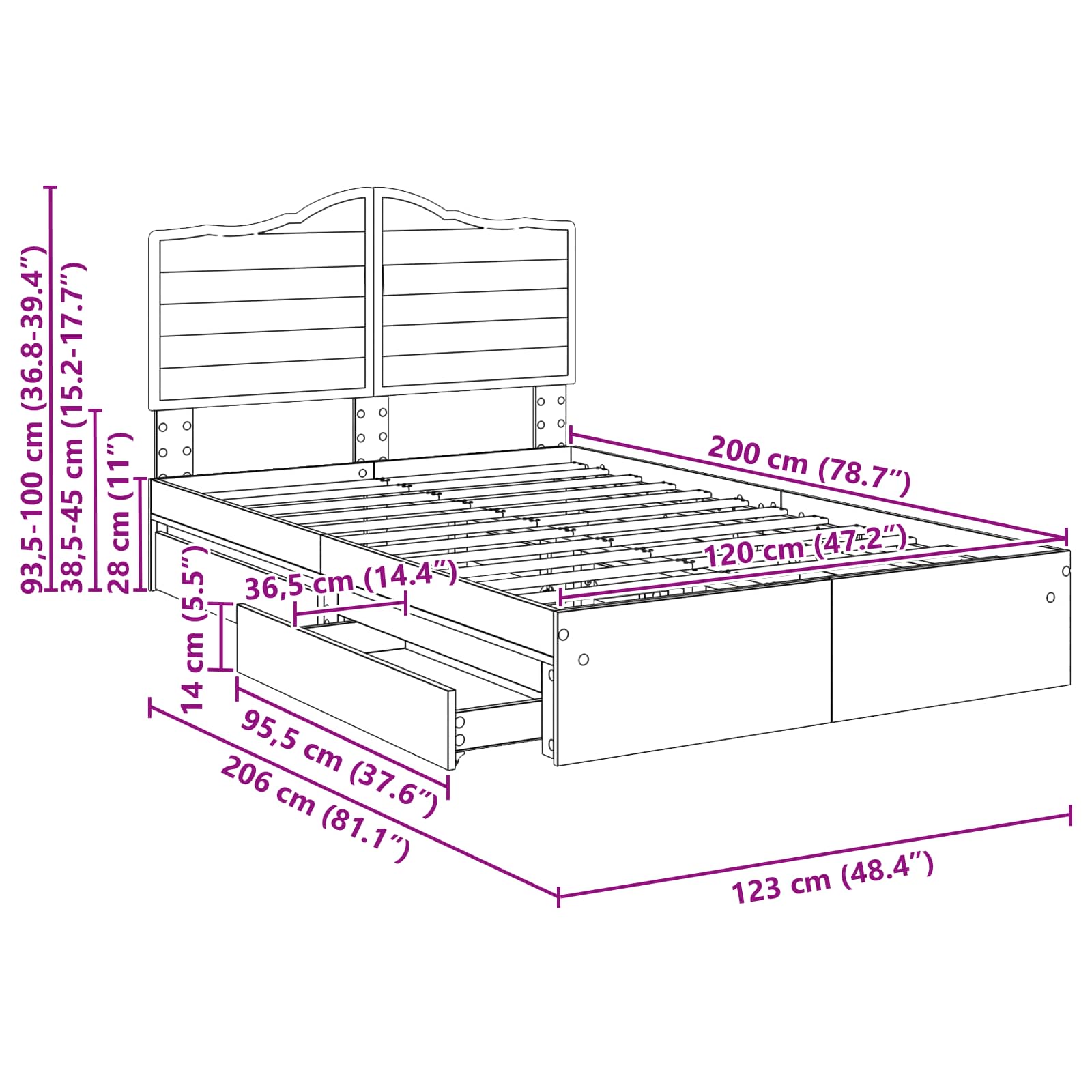Opslag bed met lade Sonoma Eiken 120 x 200 cm Bewerkt hout