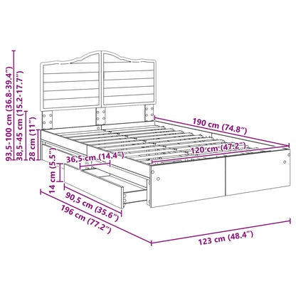 Bedframe met lade Sonoma Eiken 120 x 190 cm Bewerkt hout