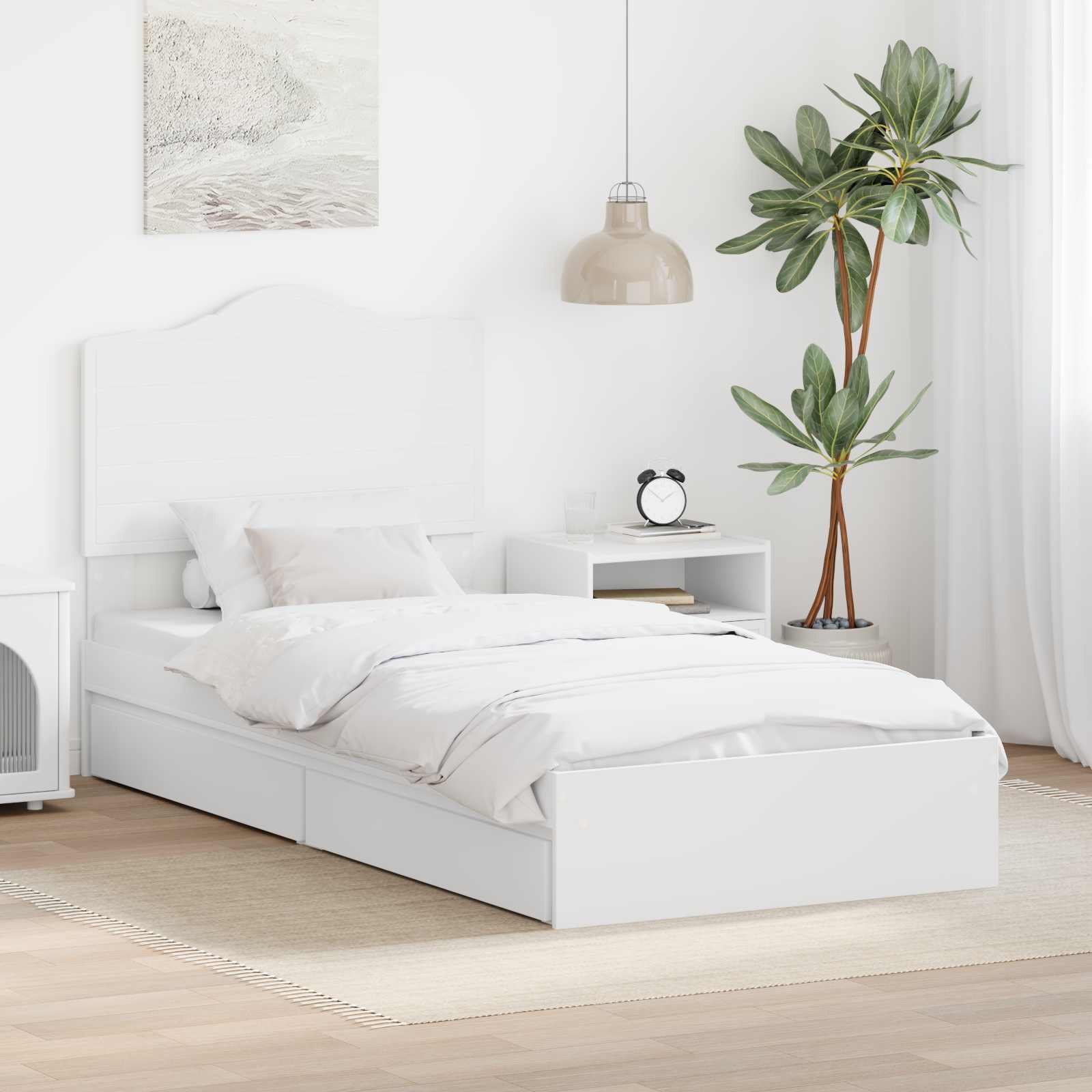 Bedframe met lade met hoofdeinde Wit 90 x 200 cm Bewerkt hout