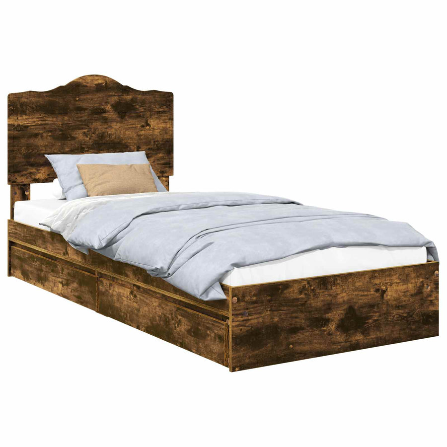 Bedframe met lade Gerookt eiken 90 x 200 cm Bewerkt hout