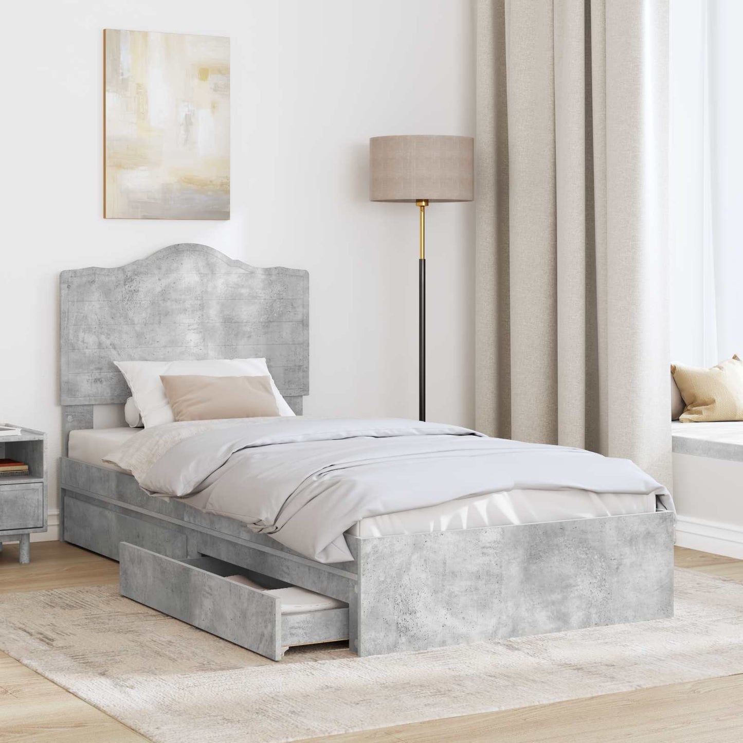 Bedframe met lade Beton Grijs 90 x 190 cm Bewerkt hout