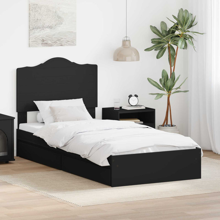 Bedframe met lade met hoofdeinde Zwart 75 x 190 cm Bewerkt hout