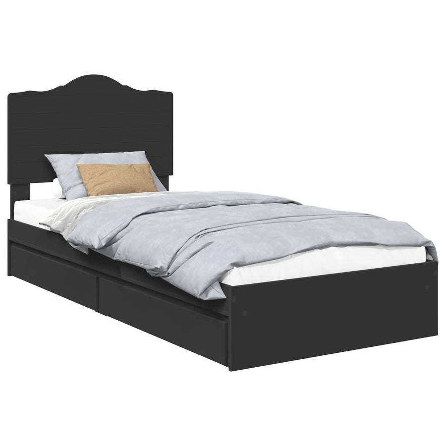 Bedframe met lade met hoofdeinde Zwart 75 x 190 cm Bewerkt hout
