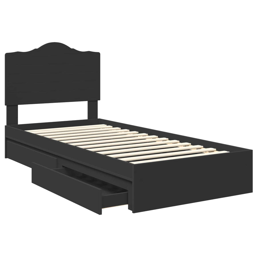 Bedframe met lade met hoofdeinde Zwart 75 x 190 cm Bewerkt hout