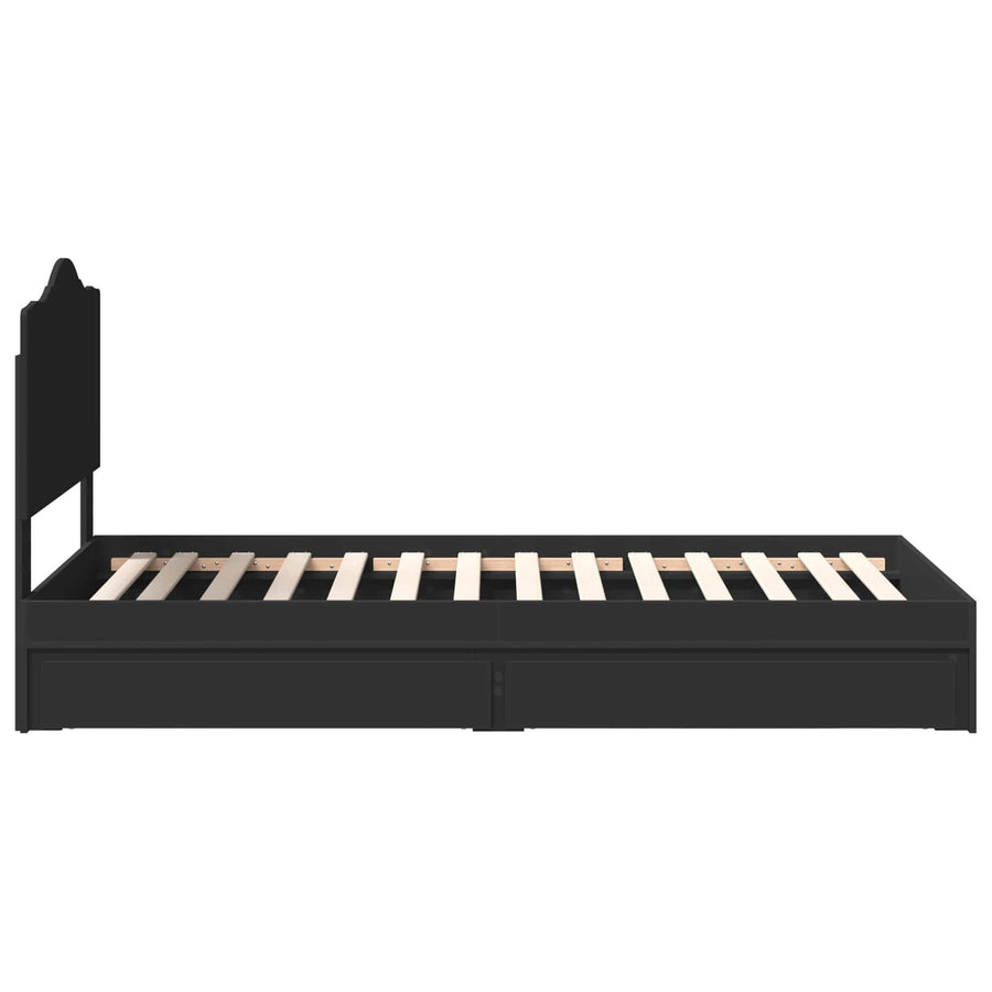 Bedframe met lade met hoofdeinde Zwart 75 x 190 cm Bewerkt hout