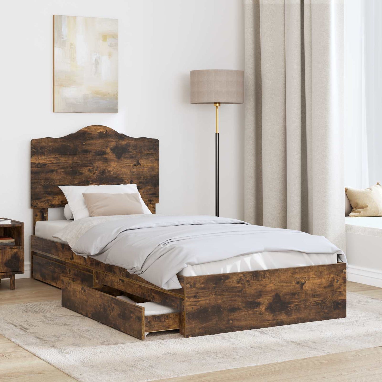 Bedframe met lade Gerookt eiken 75 x 190 cm Bewerkt hout