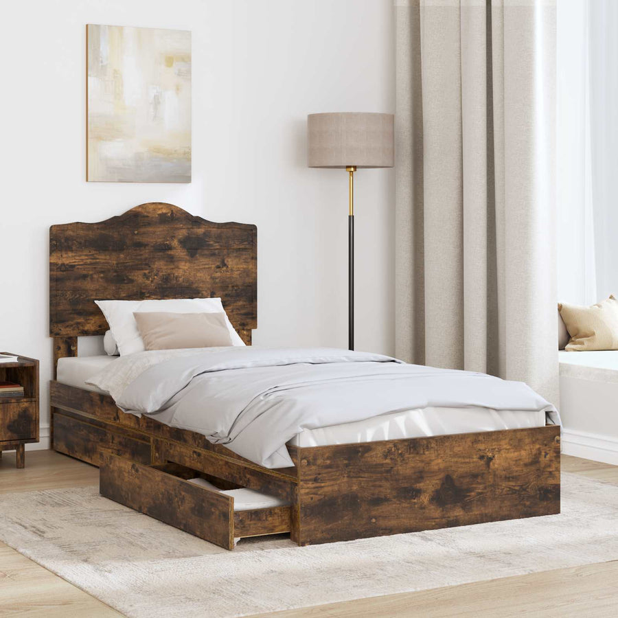 Bedframe met lade Gerookt eiken 75 x 190 cm Bewerkt hout