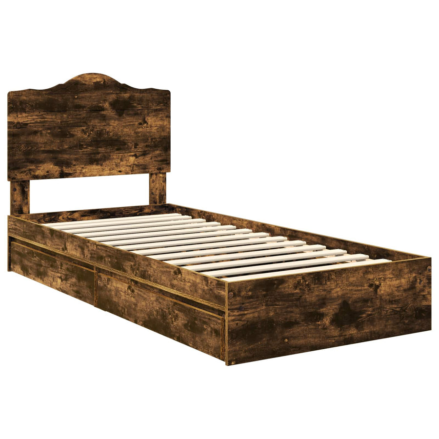 Bedframe met lade Gerookt eiken 75 x 190 cm Bewerkt hout