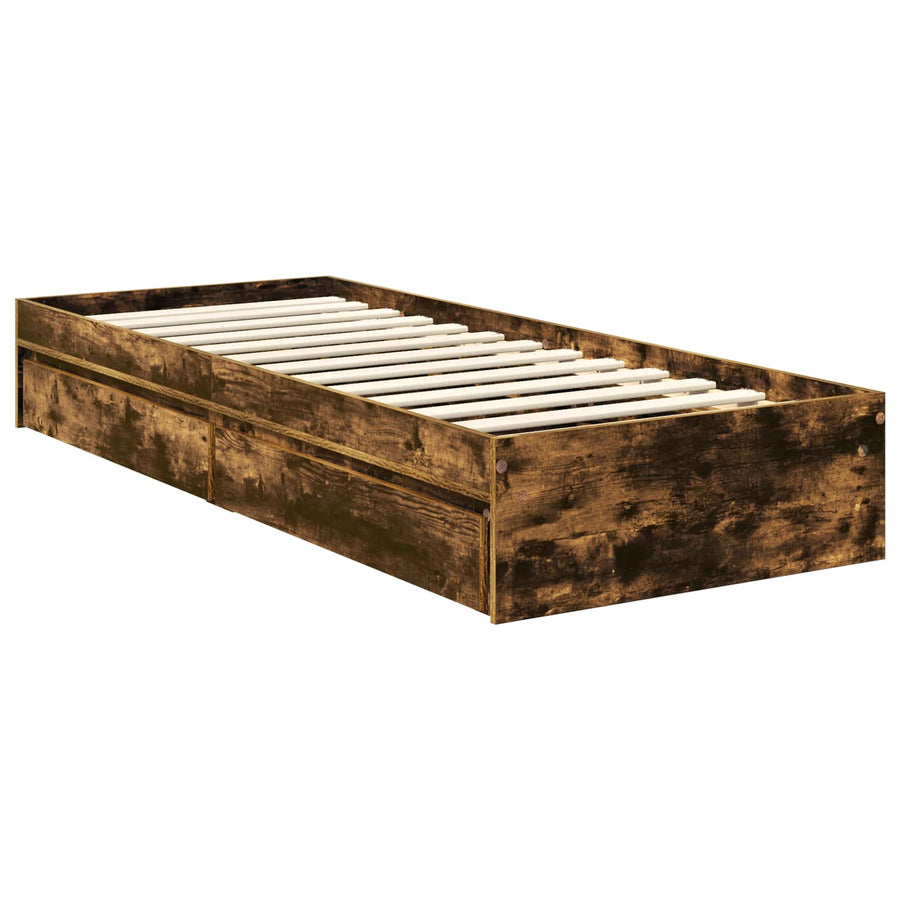 Bedframe met lade Gerookt eiken 75 x 190 cm Bewerkt hout