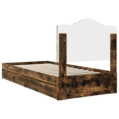 Bedframe met lade Gerookt eiken 75 x 190 cm Bewerkt hout