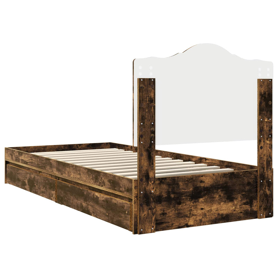 Bedframe met lade Gerookt eiken 75 x 190 cm Bewerkt hout
