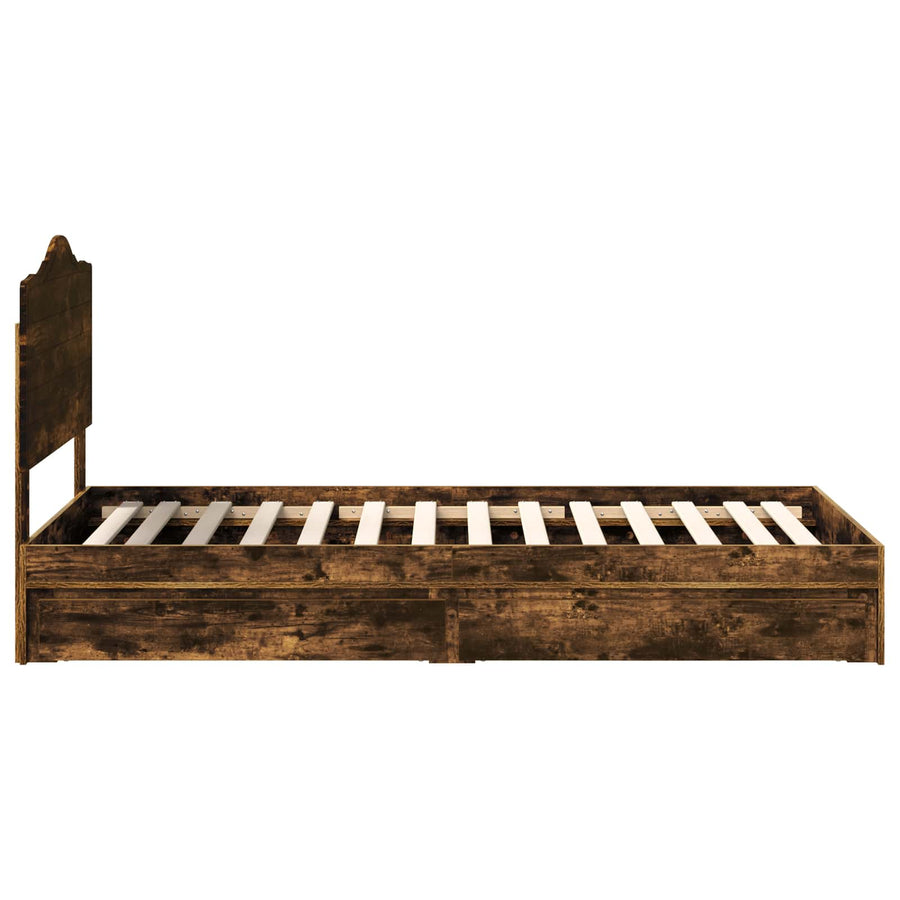 Bedframe met lade Gerookt eiken 75 x 190 cm Bewerkt hout
