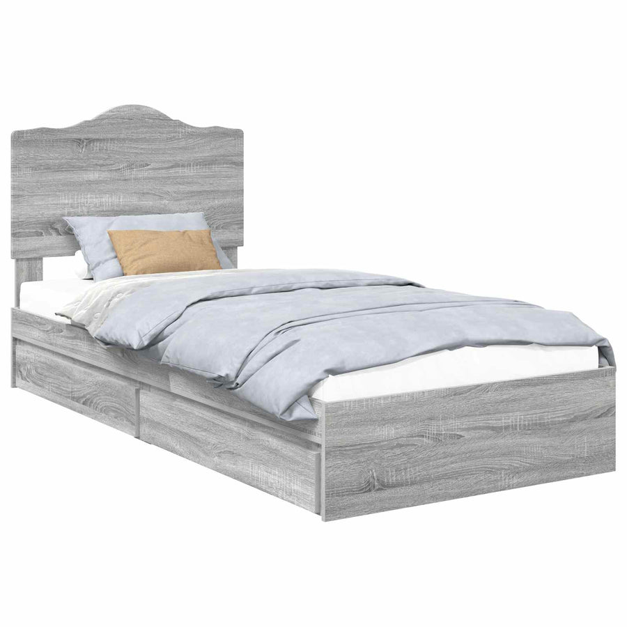 Bedframe met lade Grijs Sonoma 75 x 190 cm Bewerkt hout