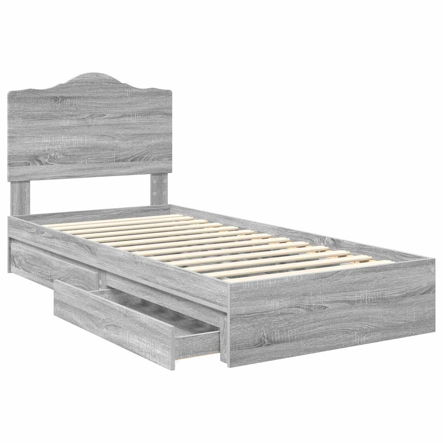 Bedframe met lade Grijs Sonoma 75 x 190 cm Bewerkt hout