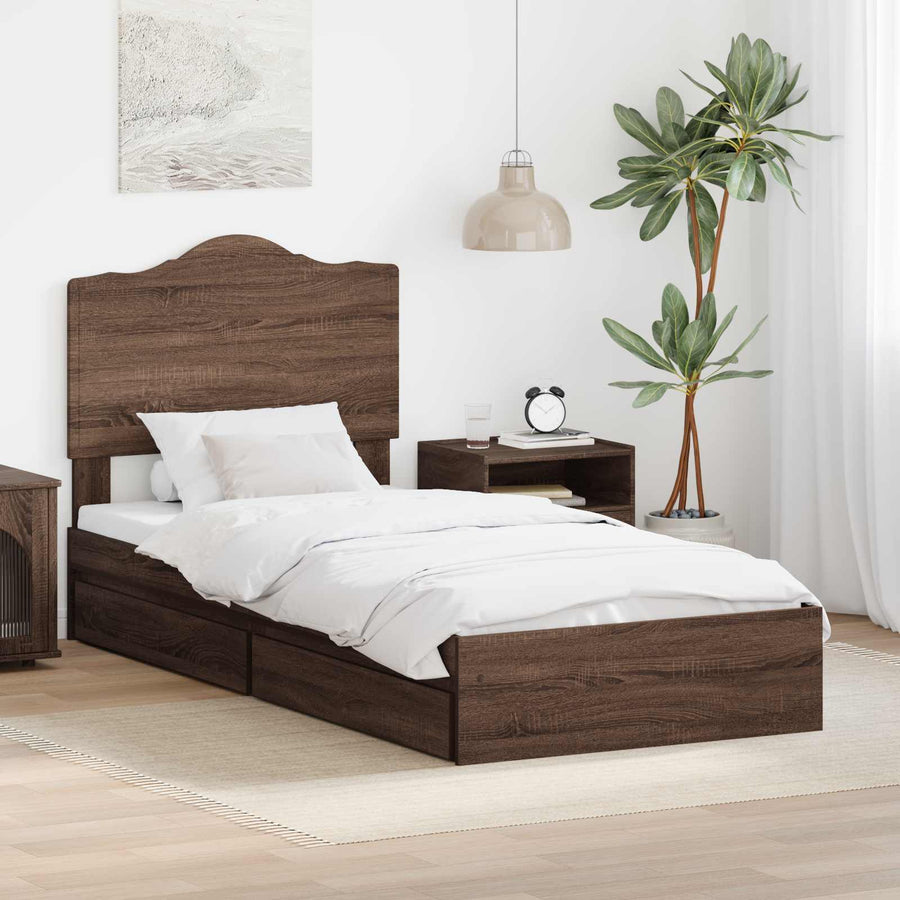 Bedframe met lade Bruin Eiken 75 x 190 cm Bewerkt hout