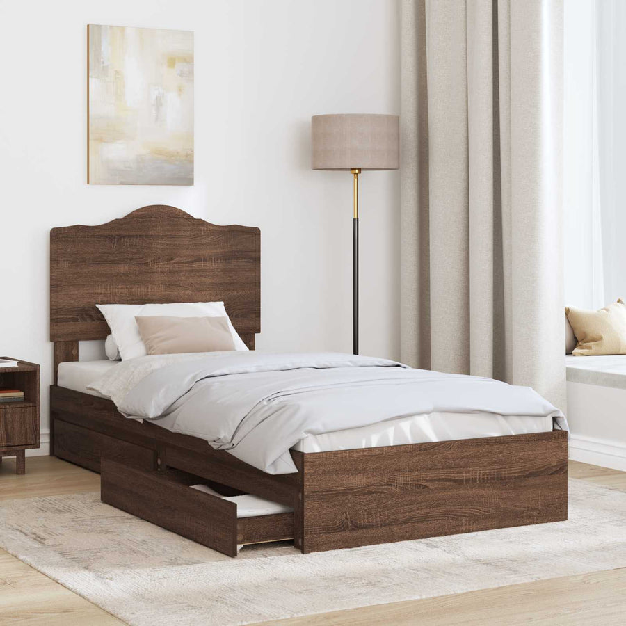 Bedframe met lade Bruin Eiken 75 x 190 cm Bewerkt hout