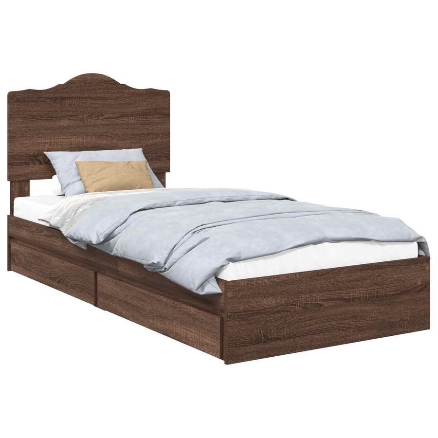 Bedframe met lade Bruin Eiken 75 x 190 cm Bewerkt hout