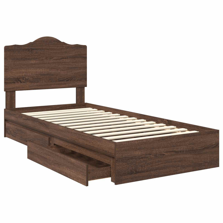 Bedframe met lade Bruin Eiken 75 x 190 cm Bewerkt hout