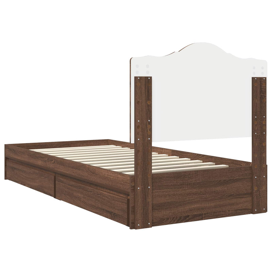 Bedframe met lade Bruin Eiken 75 x 190 cm Bewerkt hout