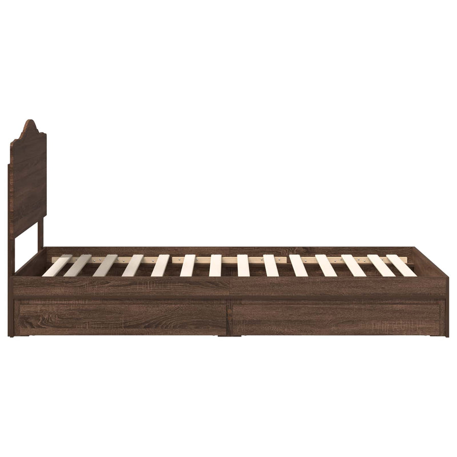 Bedframe met lade Bruin Eiken 75 x 190 cm Bewerkt hout