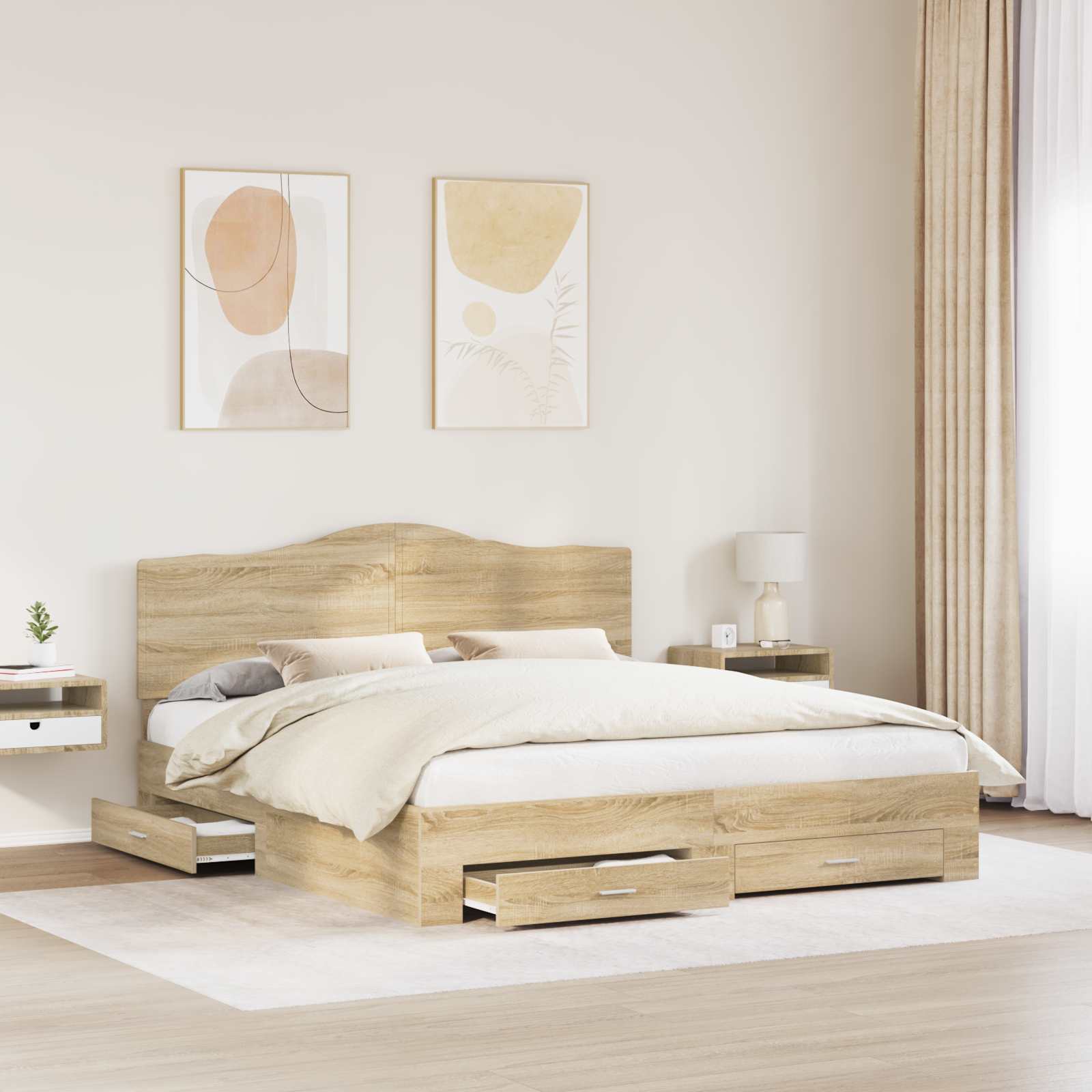 Bedframe met hoofdeinde Sonoma Eiken 200 x 200 cm Bewerkt hout