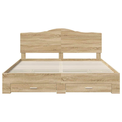 Bedframe met hoofdeinde Sonoma Eiken 200 x 200 cm Bewerkt hout