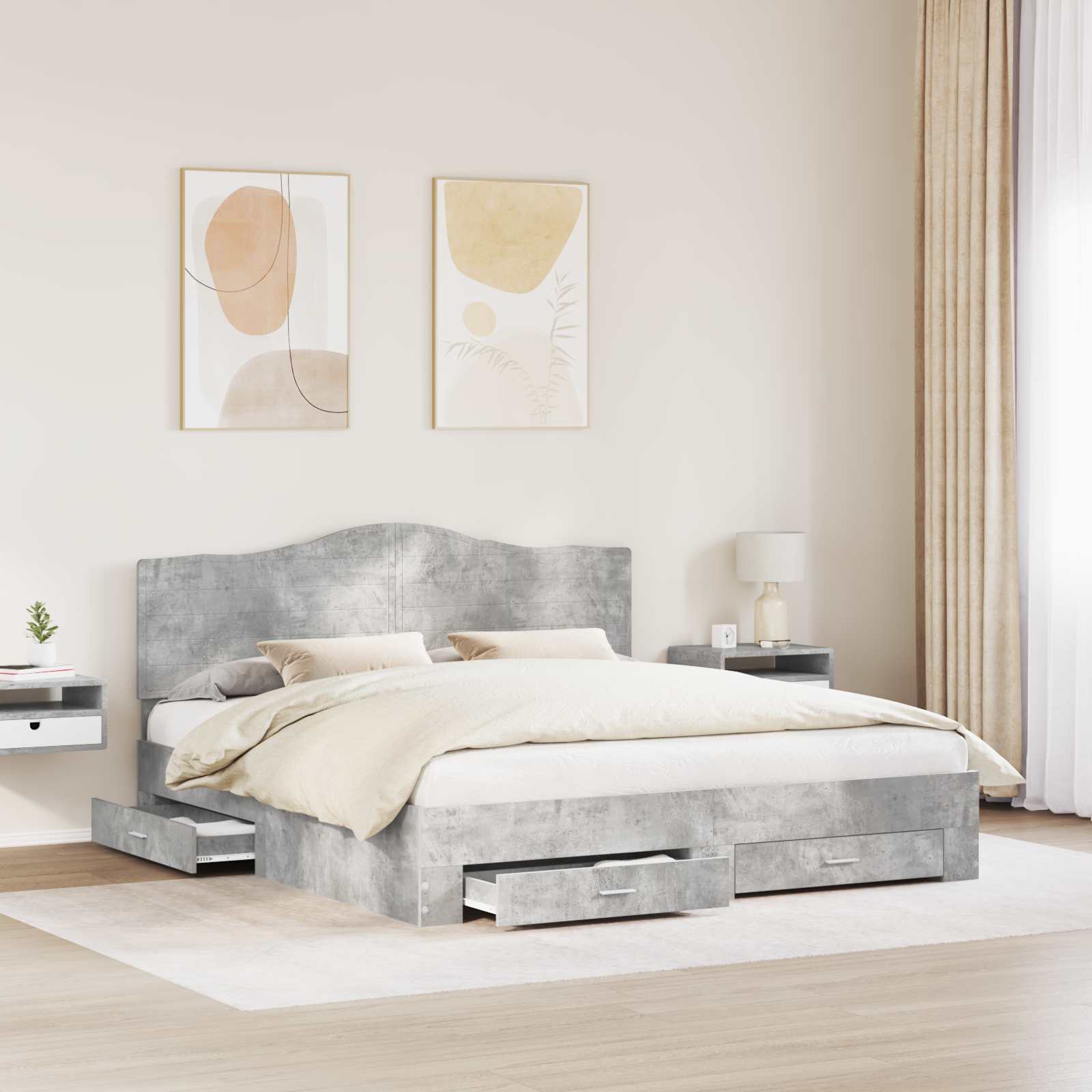 Bedframe met hoofdeinde Beton Grijs 200 x 200 cm Bewerkt hout