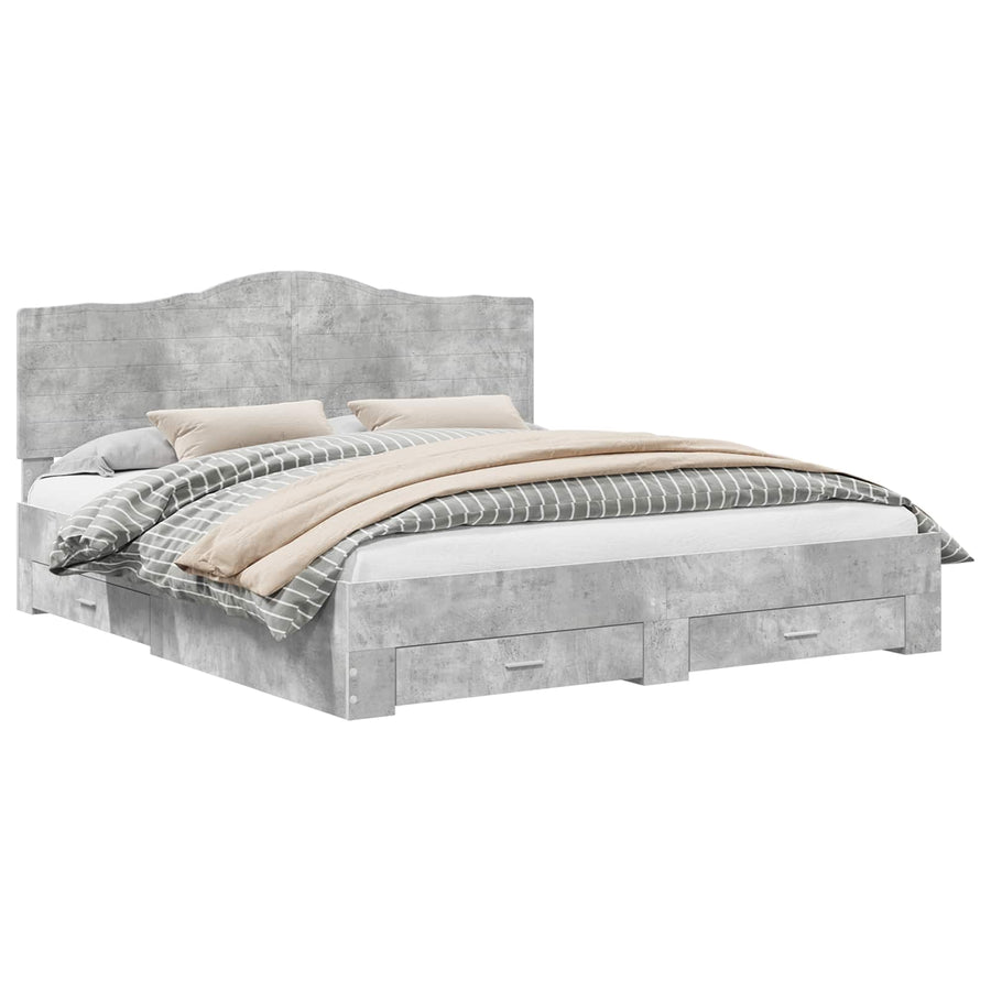 Bedframe met hoofdeinde Beton Grijs 200 x 200 cm Bewerkt hout