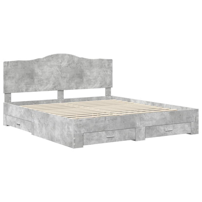 Bedframe met hoofdeinde Beton Grijs 200 x 200 cm Bewerkt hout