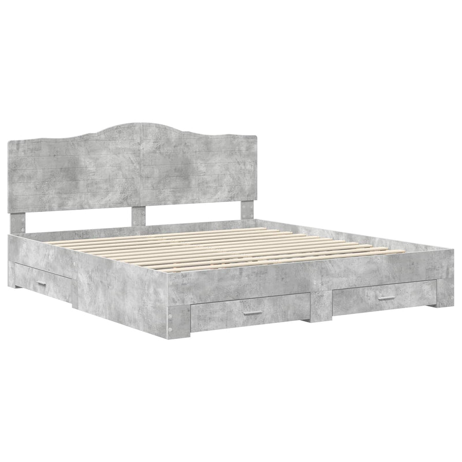 Bedframe met hoofdeinde Beton Grijs 200 x 200 cm Bewerkt hout