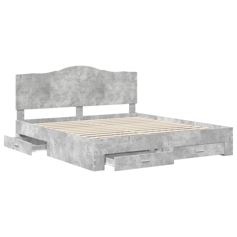 Bedframe met hoofdeinde Beton Grijs 200 x 200 cm Bewerkt hout