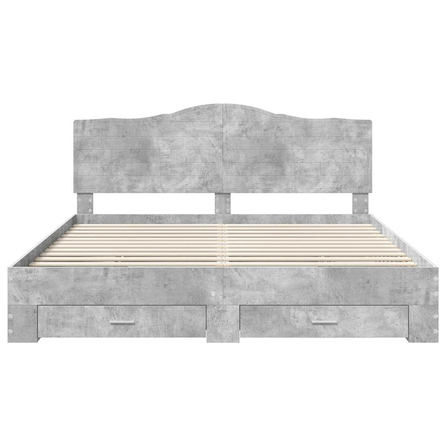 Bedframe met hoofdeinde Beton Grijs 200 x 200 cm Bewerkt hout