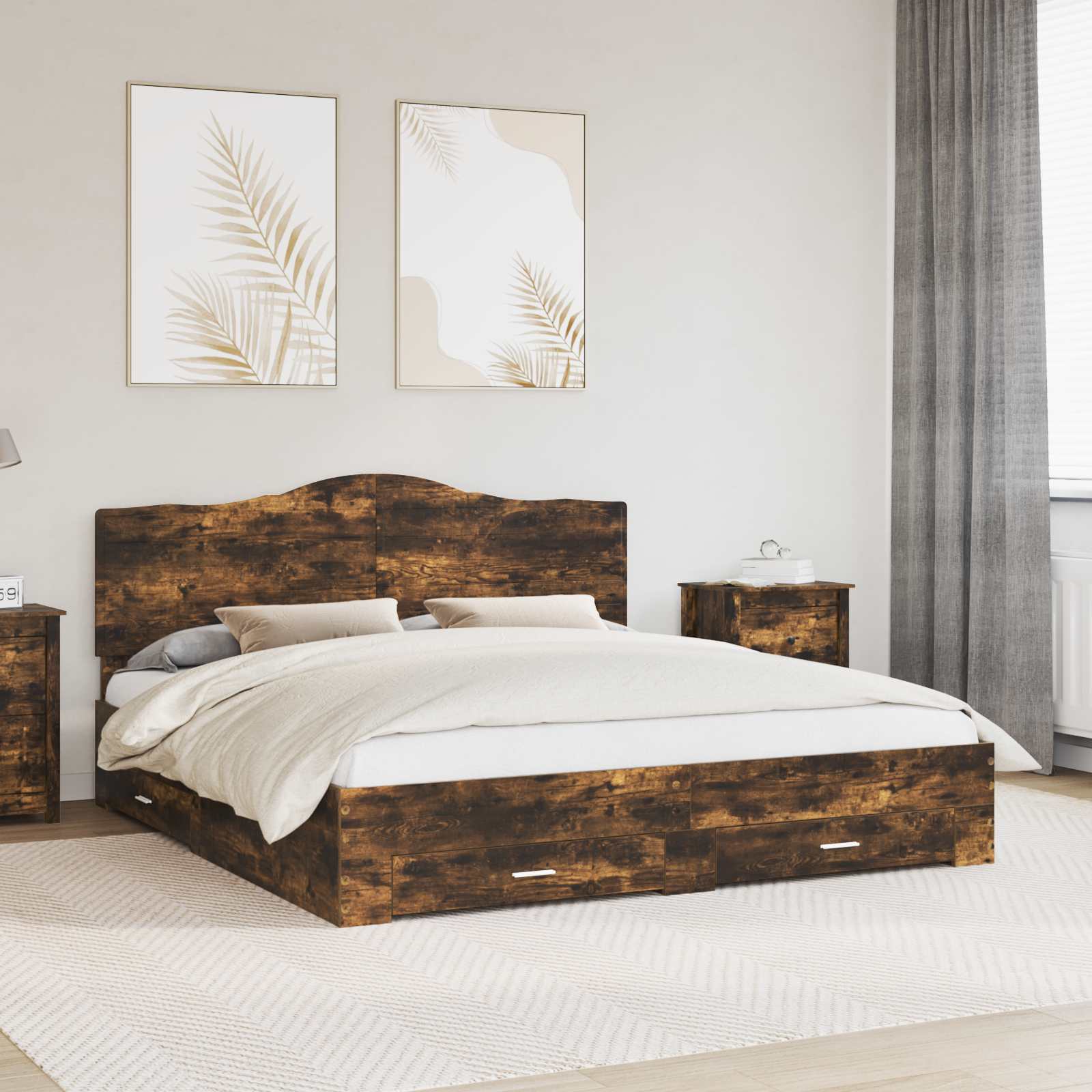 Bedframe met hoofdeinde Gerookt eiken 200 x 200 cm Bewerkt hout