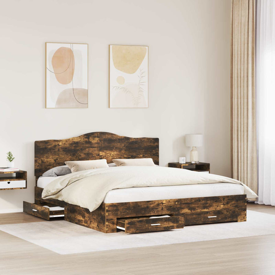 Bedframe met hoofdeinde Gerookt eiken 200 x 200 cm Bewerkt hout