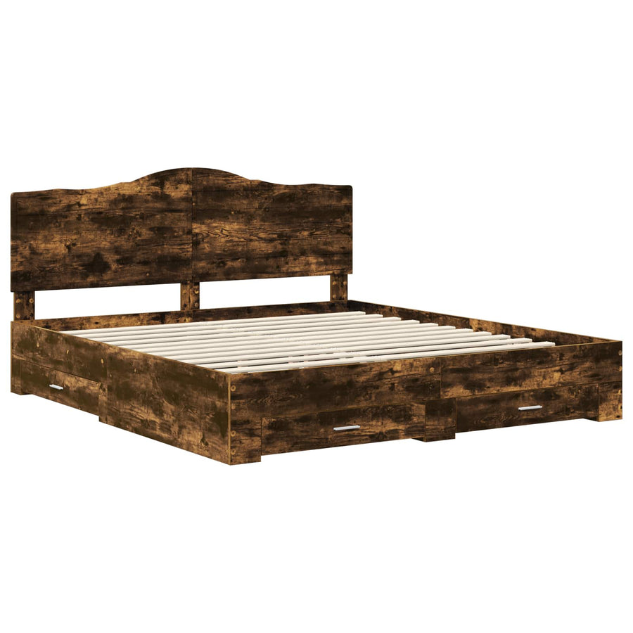 Bedframe met hoofdeinde Gerookt eiken 200 x 200 cm Bewerkt hout