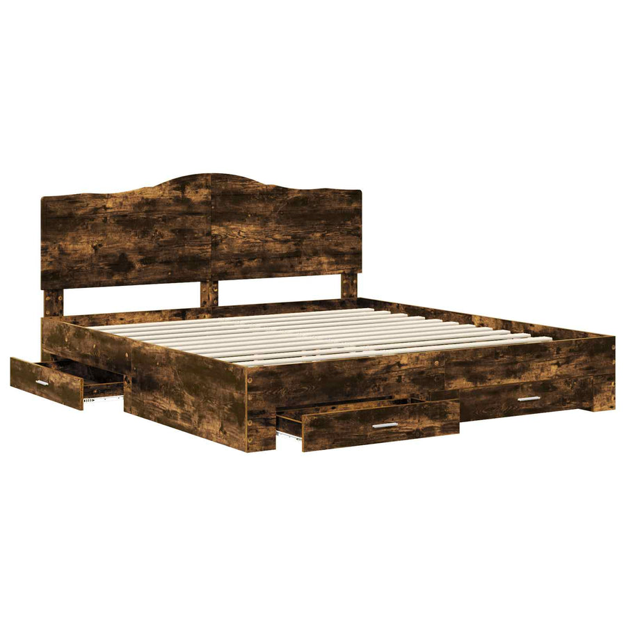Bedframe met hoofdeinde Gerookt eiken 200 x 200 cm Bewerkt hout