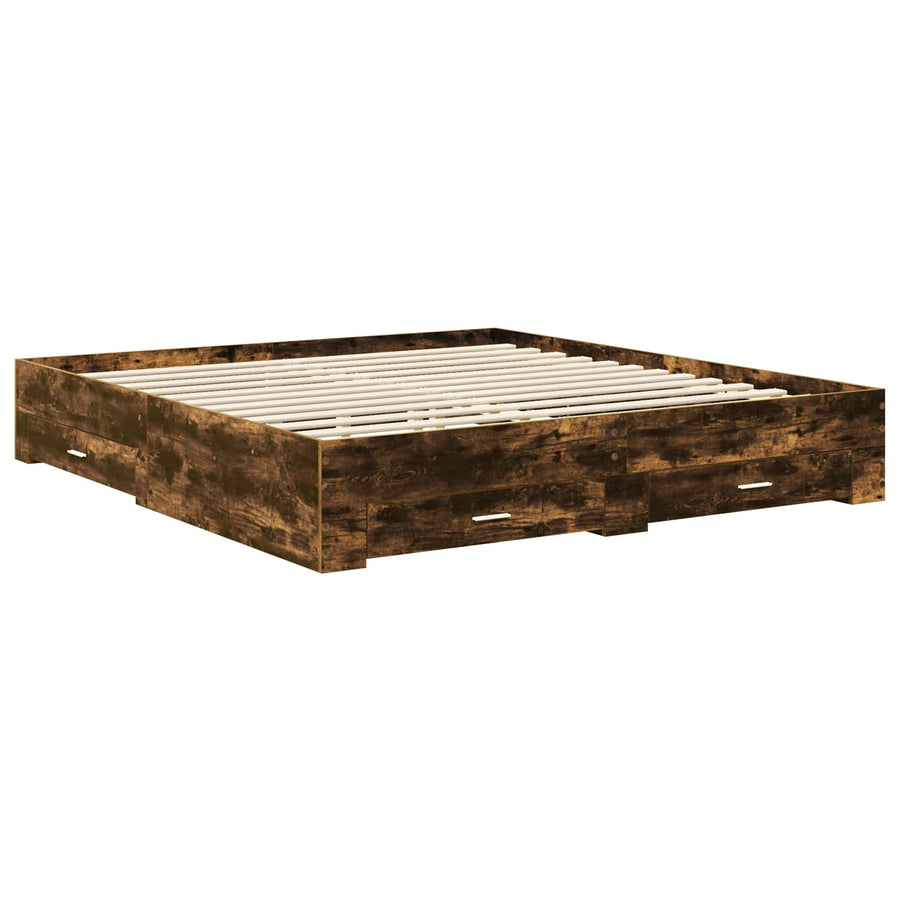 Bedframe met hoofdeinde Gerookt eiken 200 x 200 cm Bewerkt hout