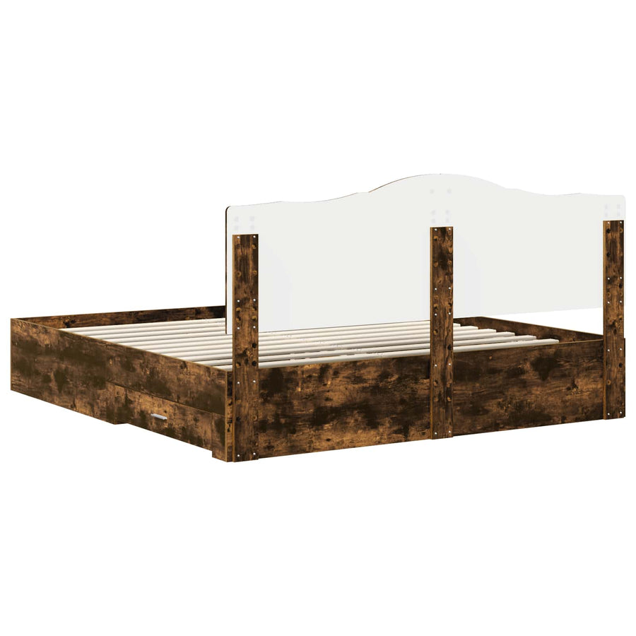 Bedframe met hoofdeinde Gerookt eiken 200 x 200 cm Bewerkt hout