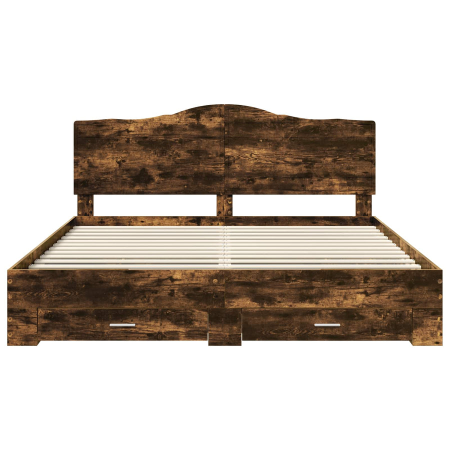 Bedframe met hoofdeinde Gerookt eiken 200 x 200 cm Bewerkt hout