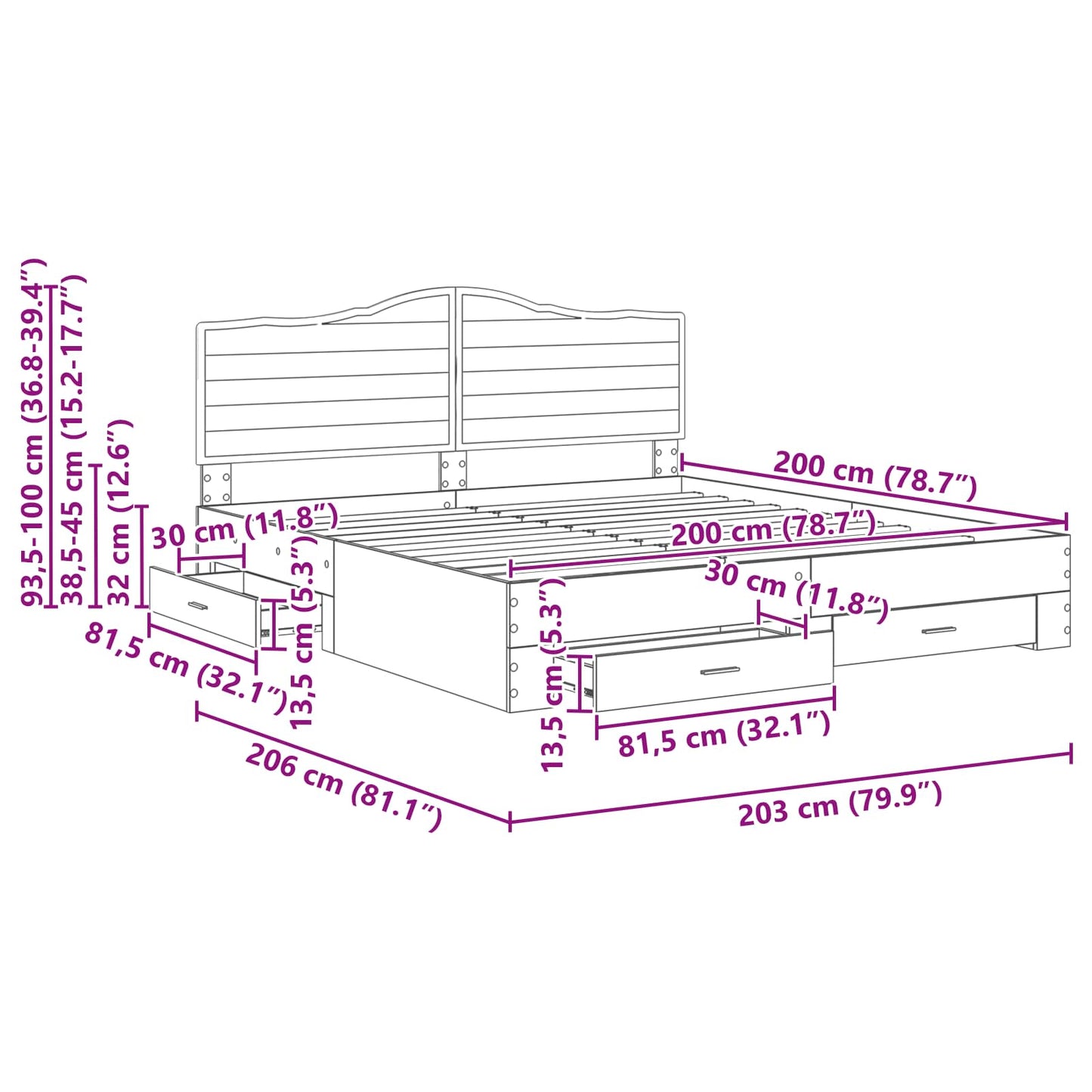 Bedframe met hoofdeinde Gerookt eiken 200 x 200 cm Bewerkt hout