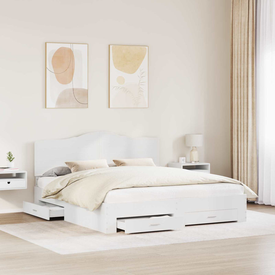 Bedframe met hoofdeinde met lade Wit 180 x 200 cm Bewerkt hout