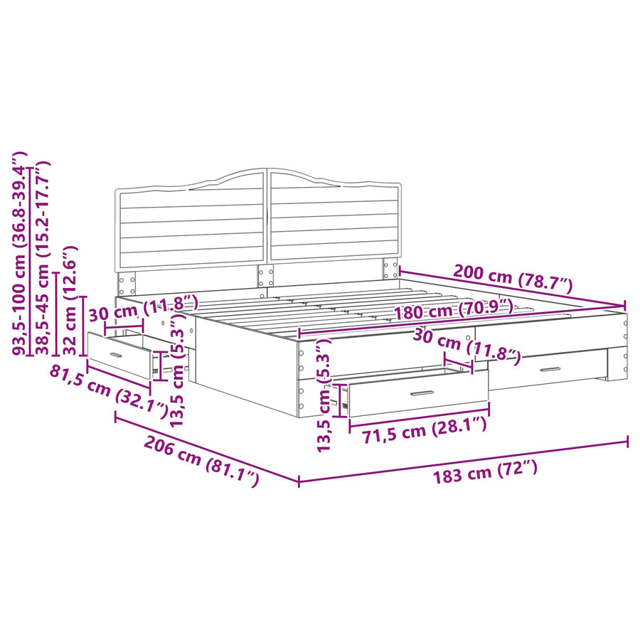 Bedframe met hoofdeinde Beton Grijs 180 x 200 cm Bewerkt hout