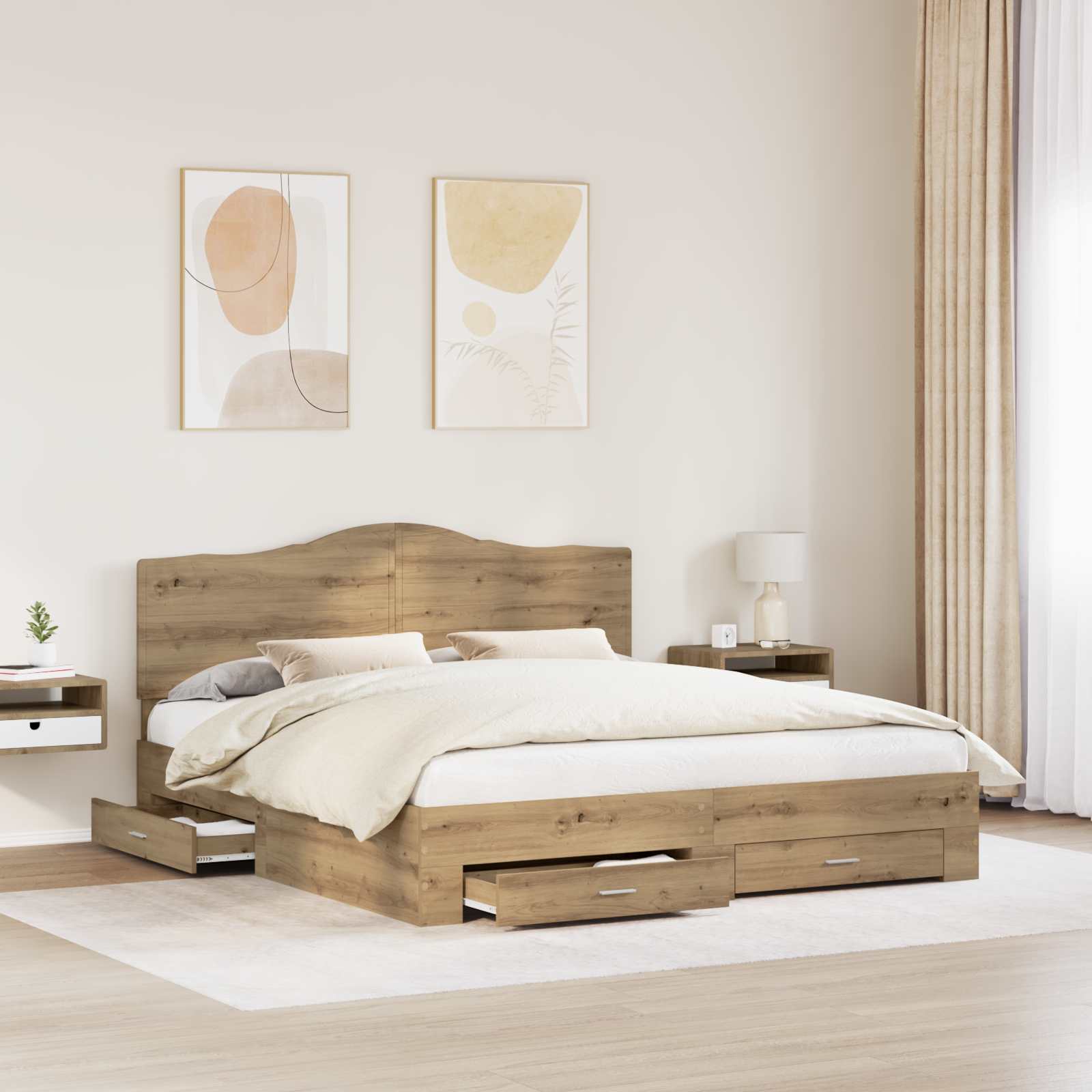 Bedframe met hoofdeinde Artisan Eiken 180 x 200 cm Bewerkt hout